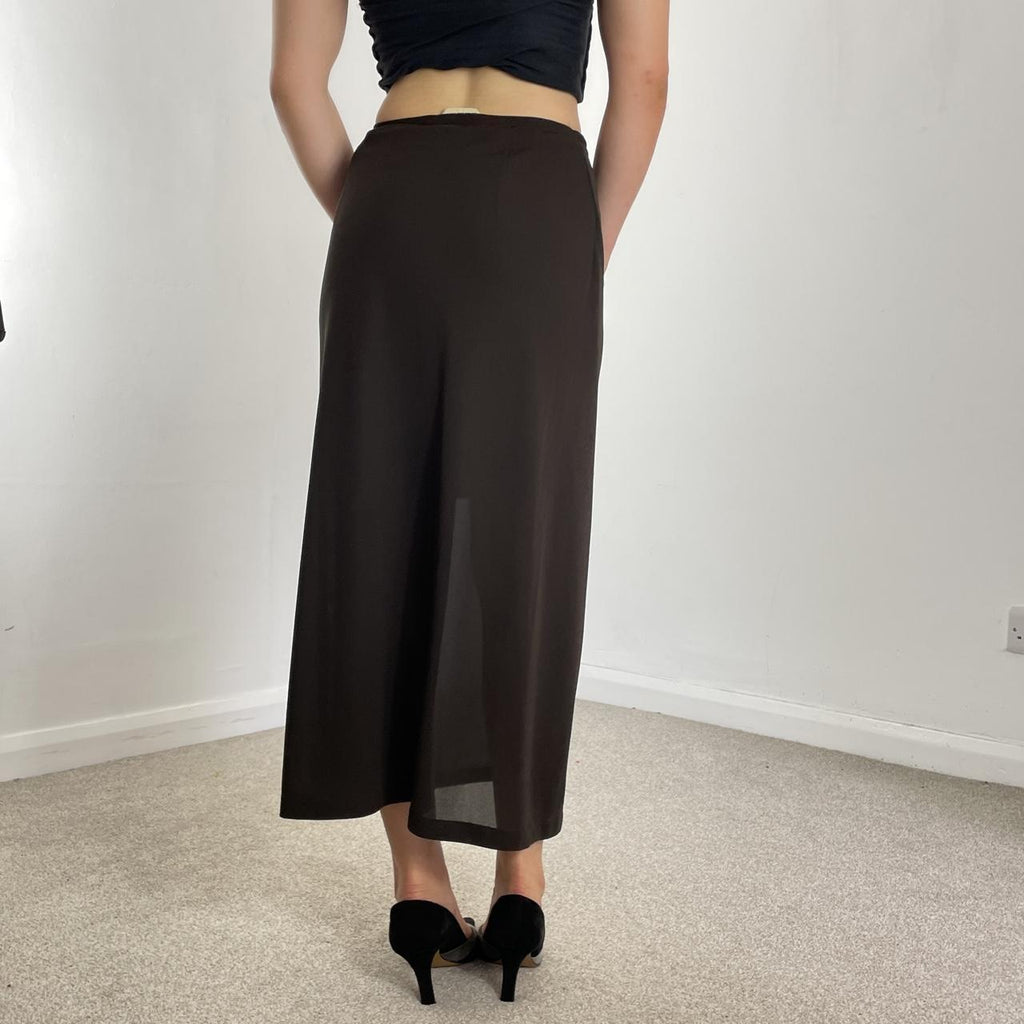 Vintage full length mesh alt wrap brown skirt slits up the sides