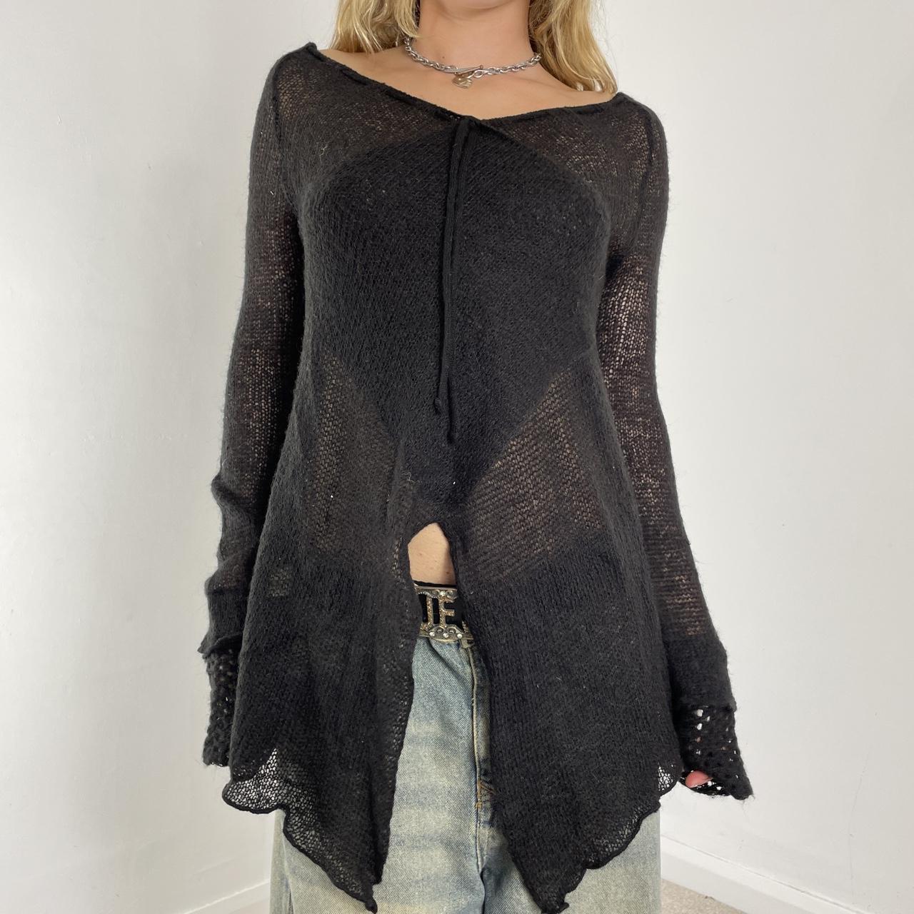 Black wool avant-garde flared long-sleeve top/jumper