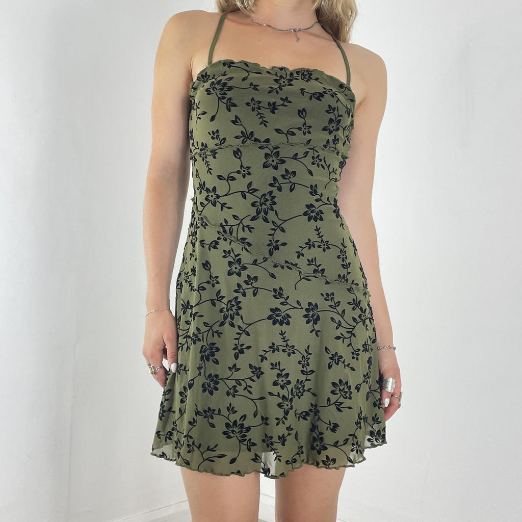Mesh forest green and black pleated mini dress