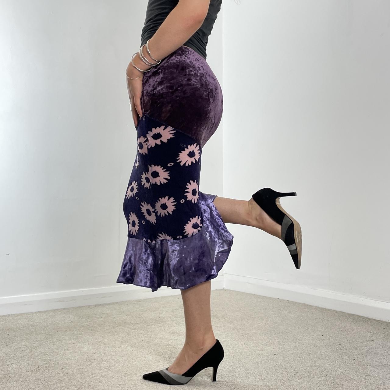 Purple velvet and floral midi skirt