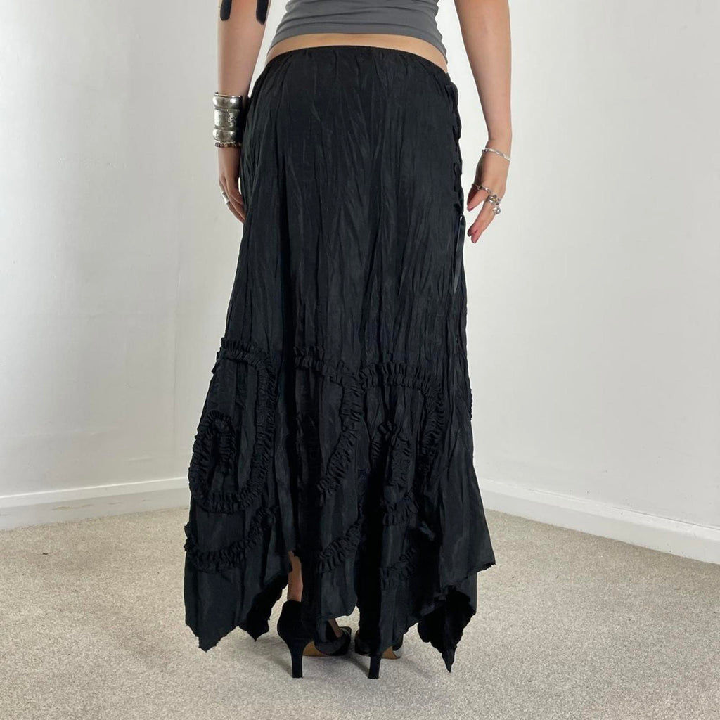 Avant Garde Vintage black full length maxi skirt with lace cross details