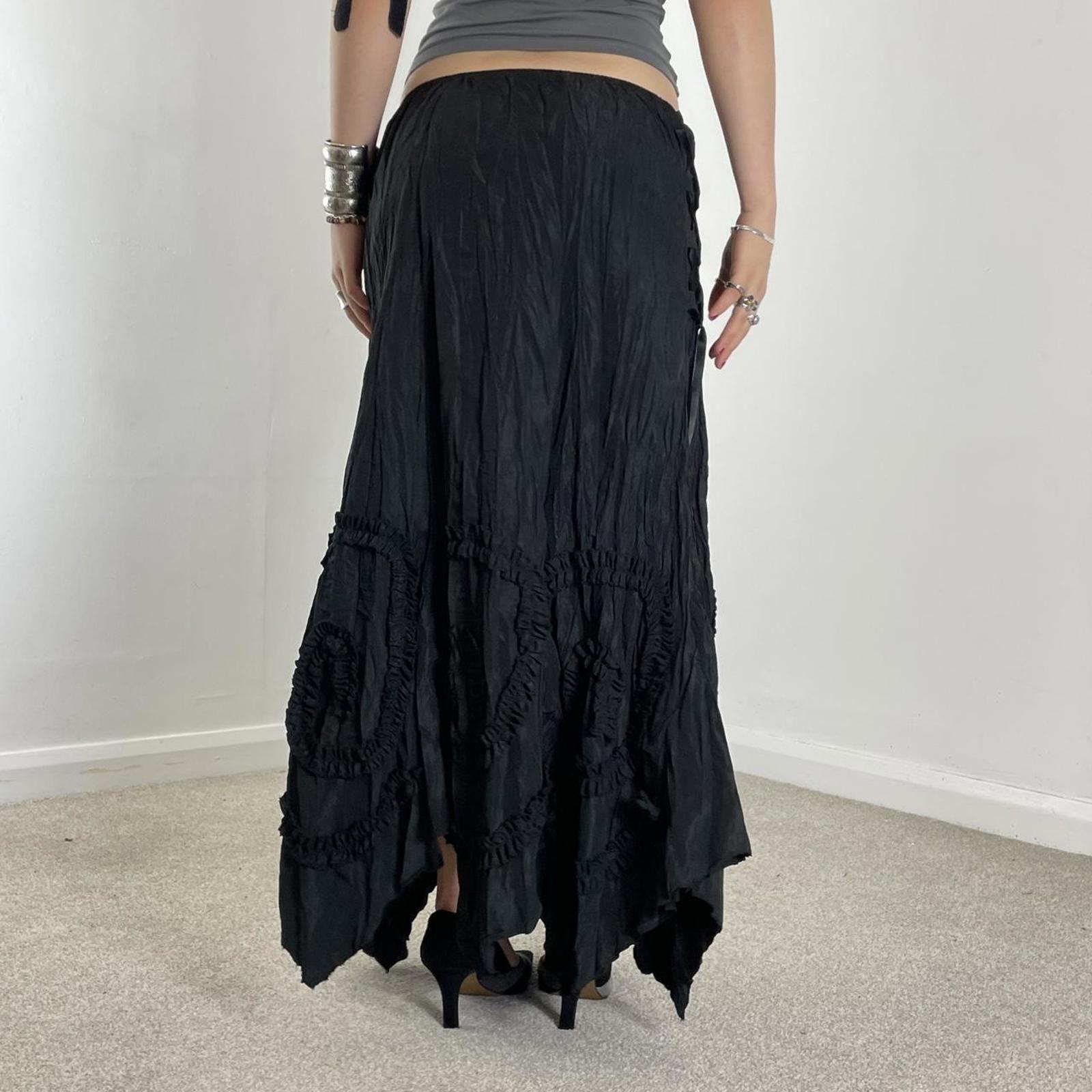 Avant Garde Vintage black full length maxi skirt with lace cross details
