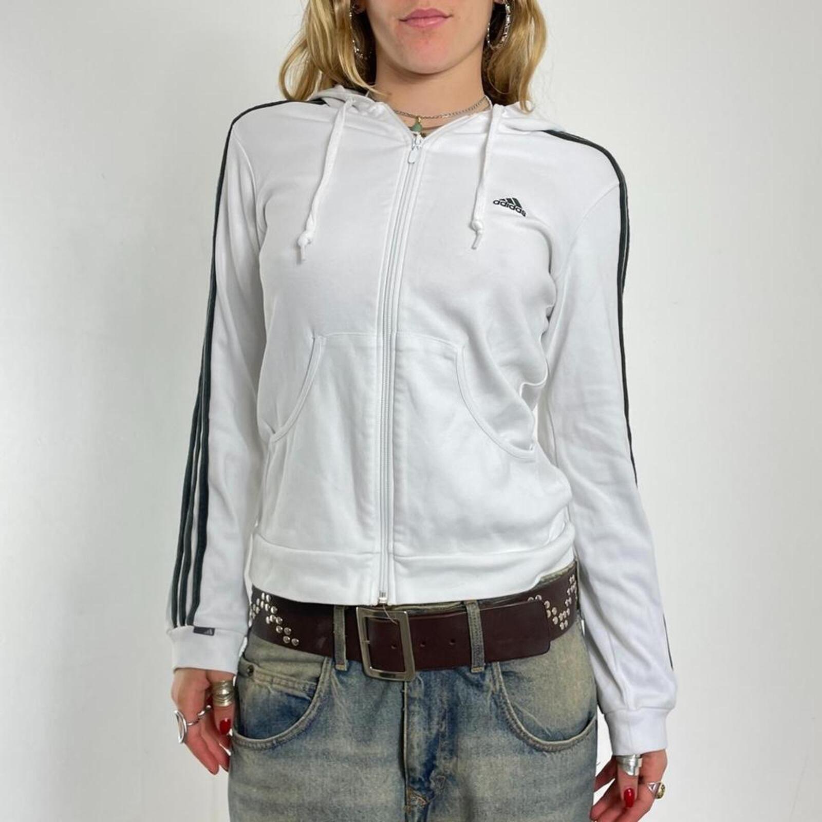 Vintage white and black three stripe addidas zip up jacket