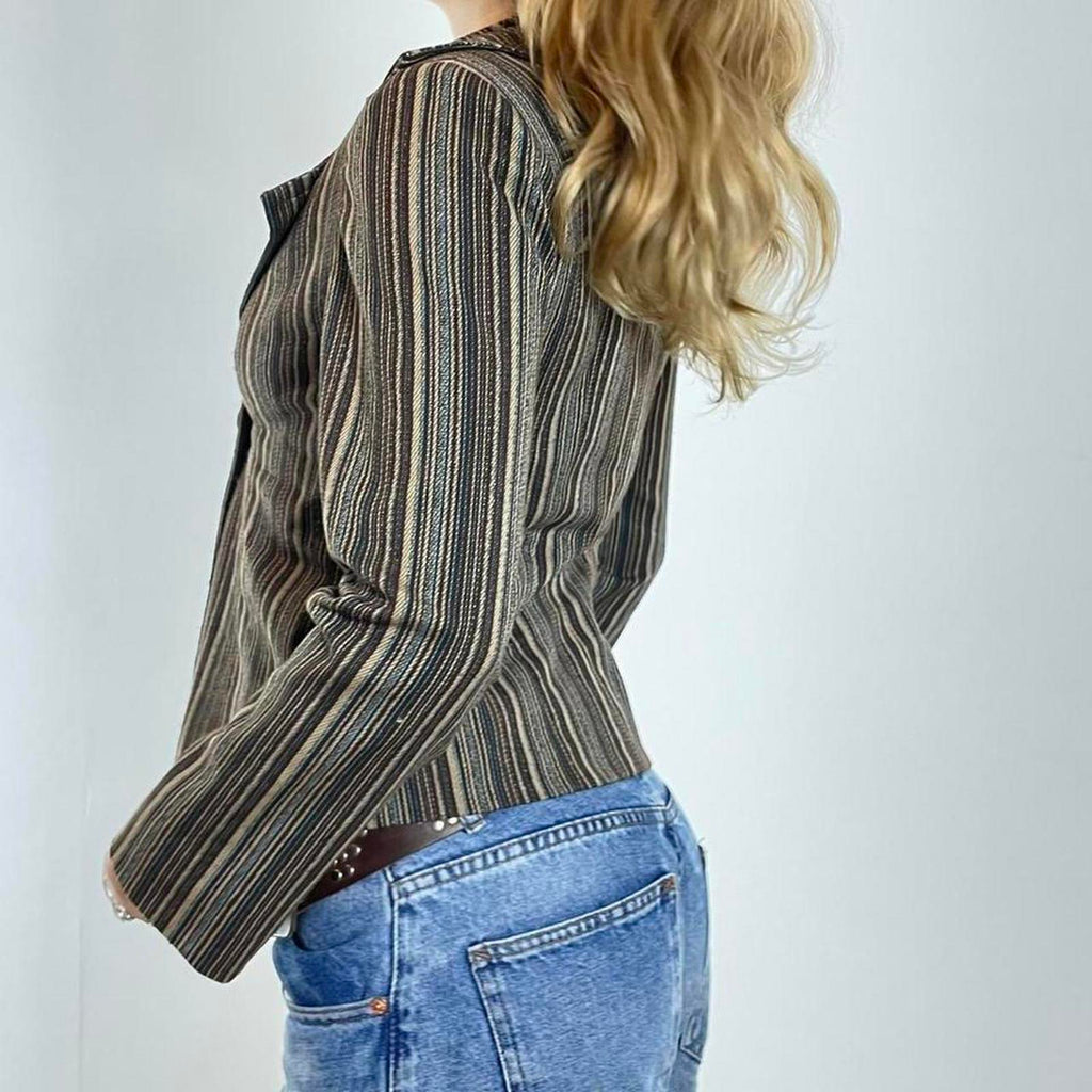 Vintage Avant Garde pin striped v neck jacket