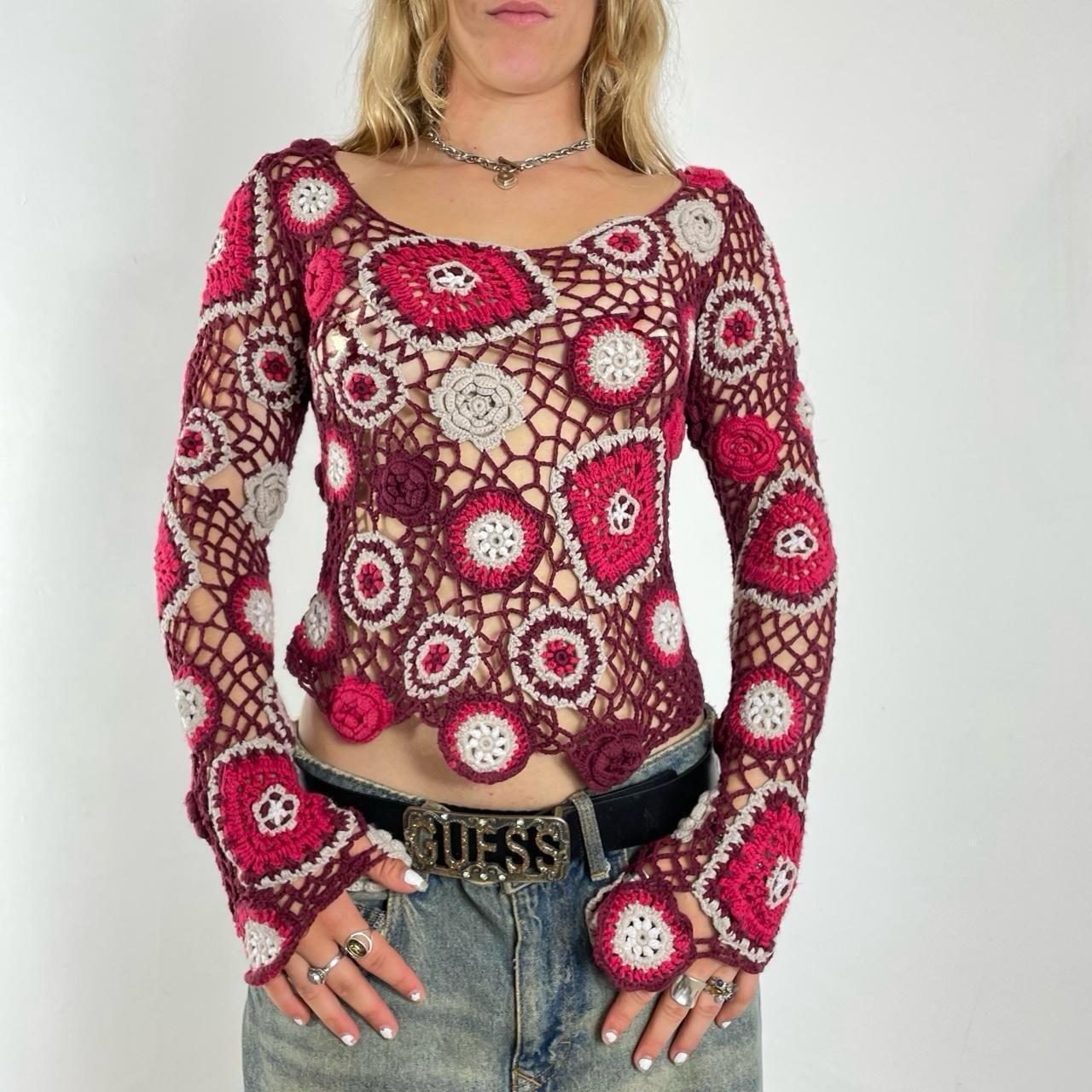 Burgundy floral knitted long sleeve