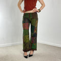 Patchwork low rise flared bohemian trousers
