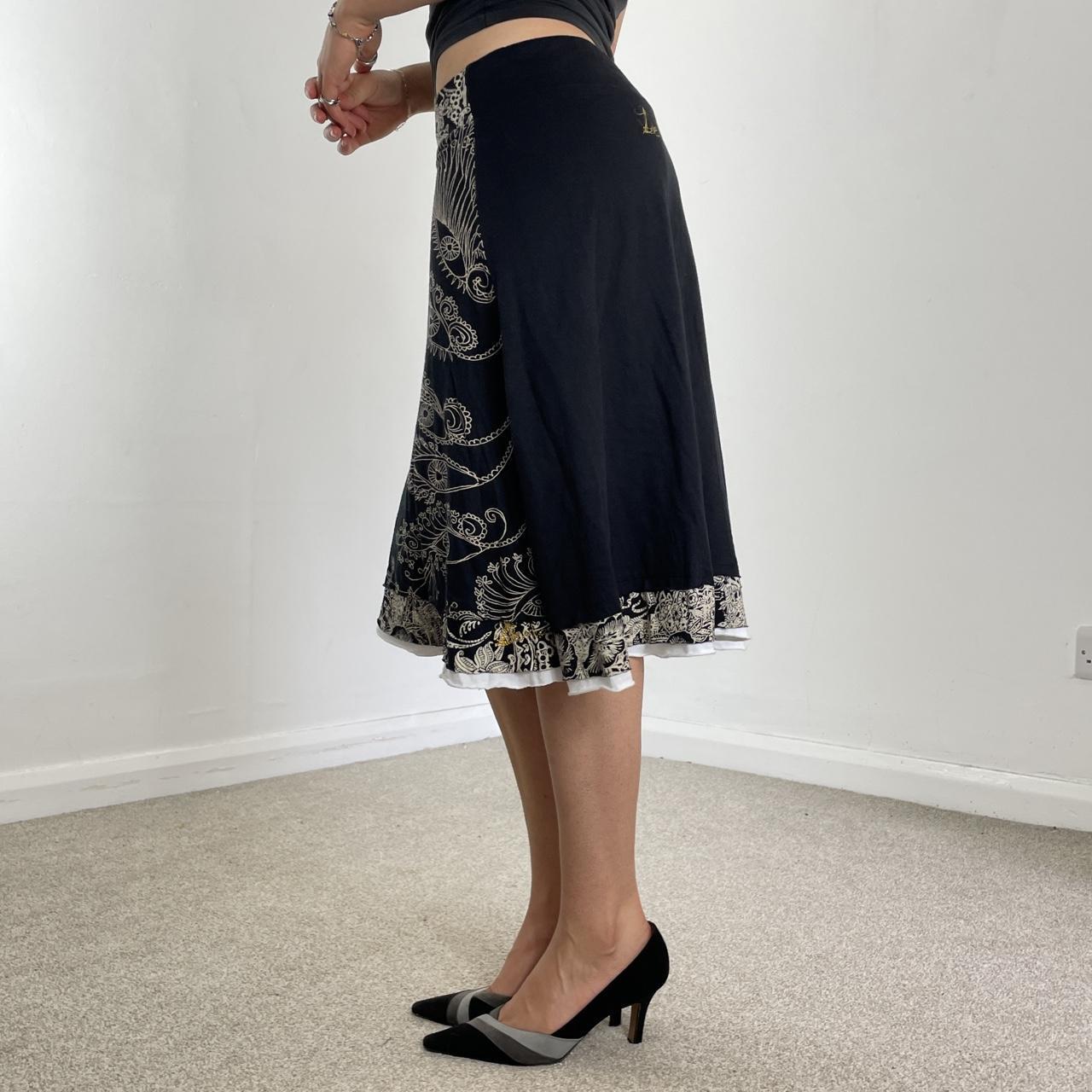 Desigual black and white midi skirt with logo embroided on the back