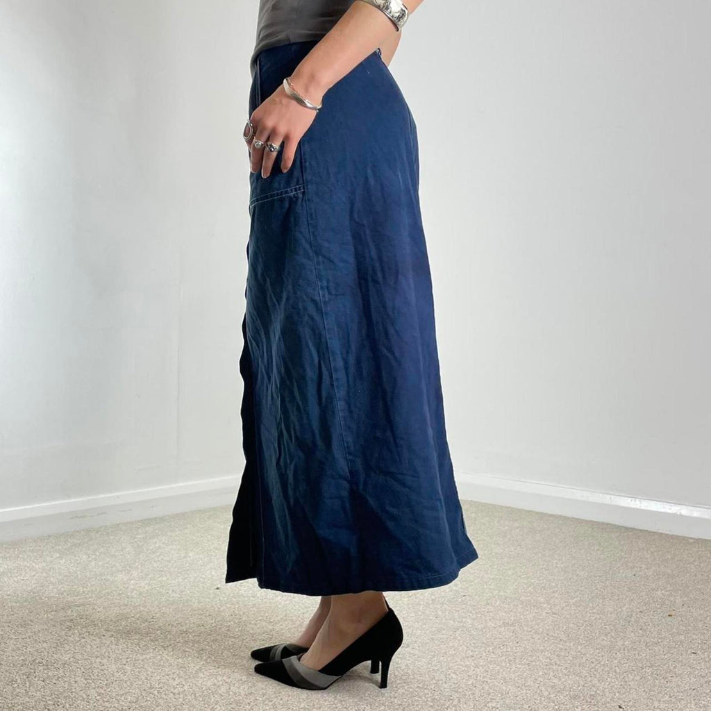 Navy fabric contrast stitch maxi skirt
