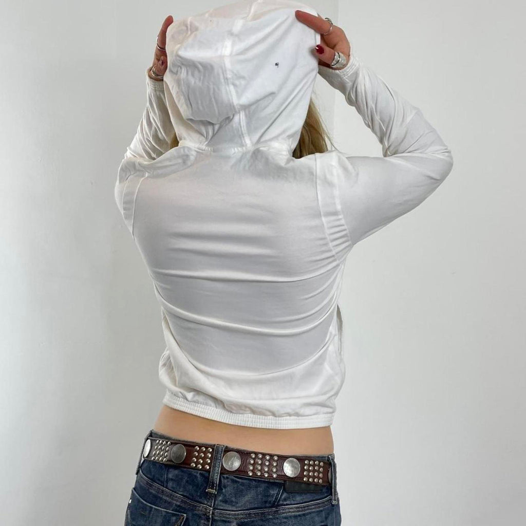 Y2K White zip up Nike jumper nike tick on logo on the side with a hood.