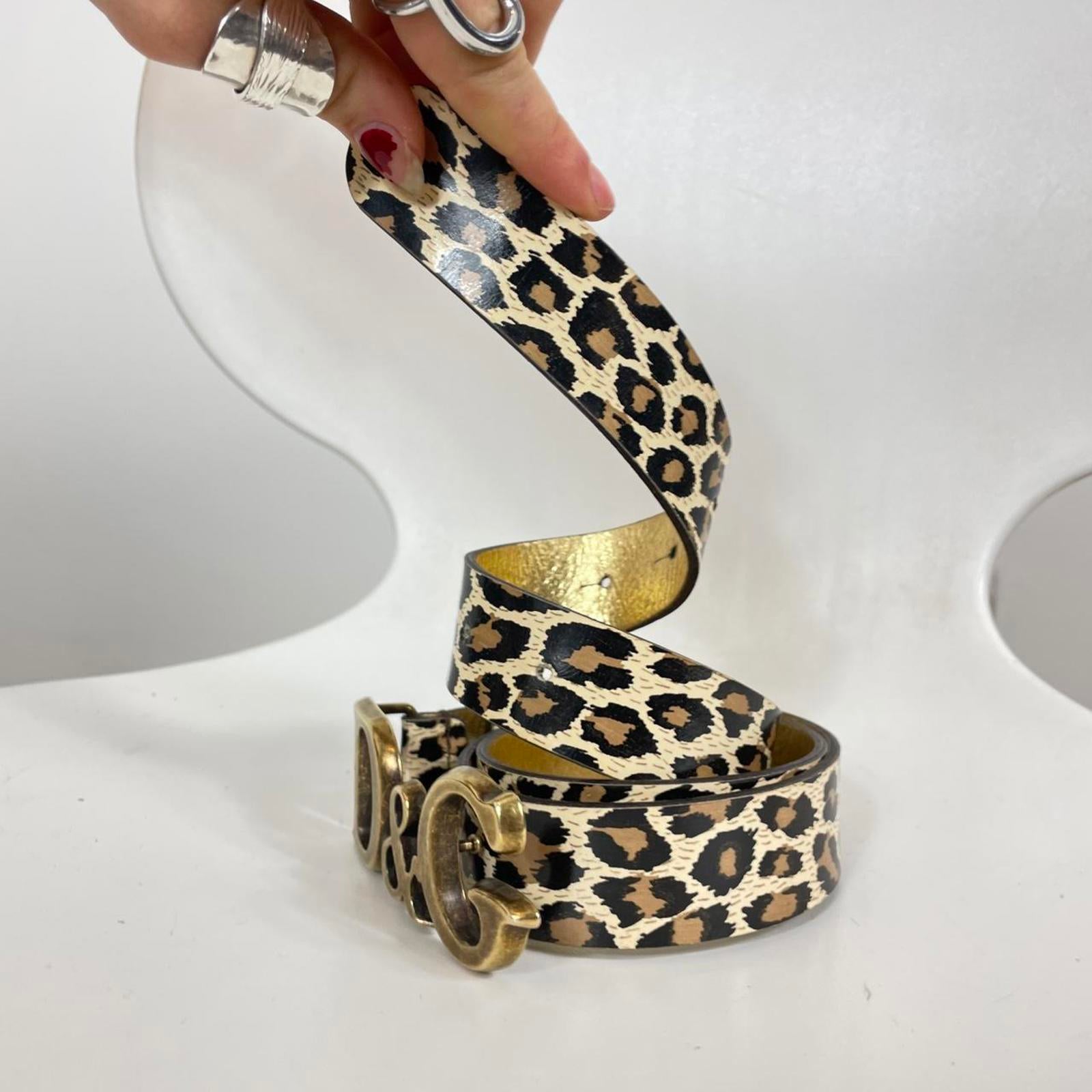 Vintage Dolce & Gabbana leopard gold buckle spell out belt