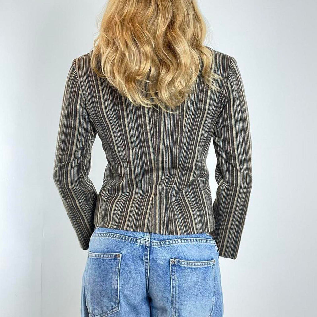 Vintage Avant Garde pin striped v neck jacket