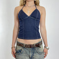 Blue denim elasticated halterneck top