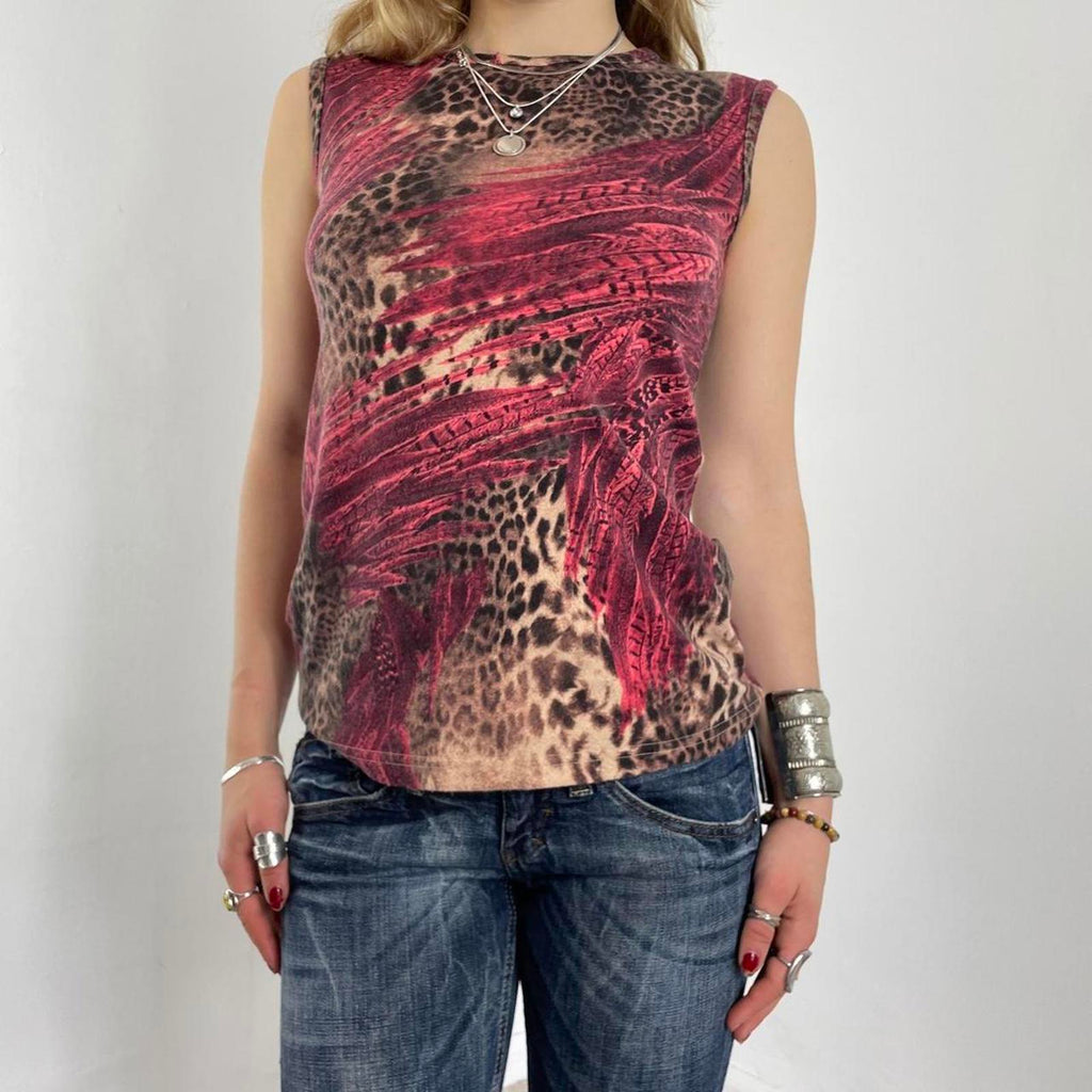 00's Leopard Cavalli pink graphic tank top