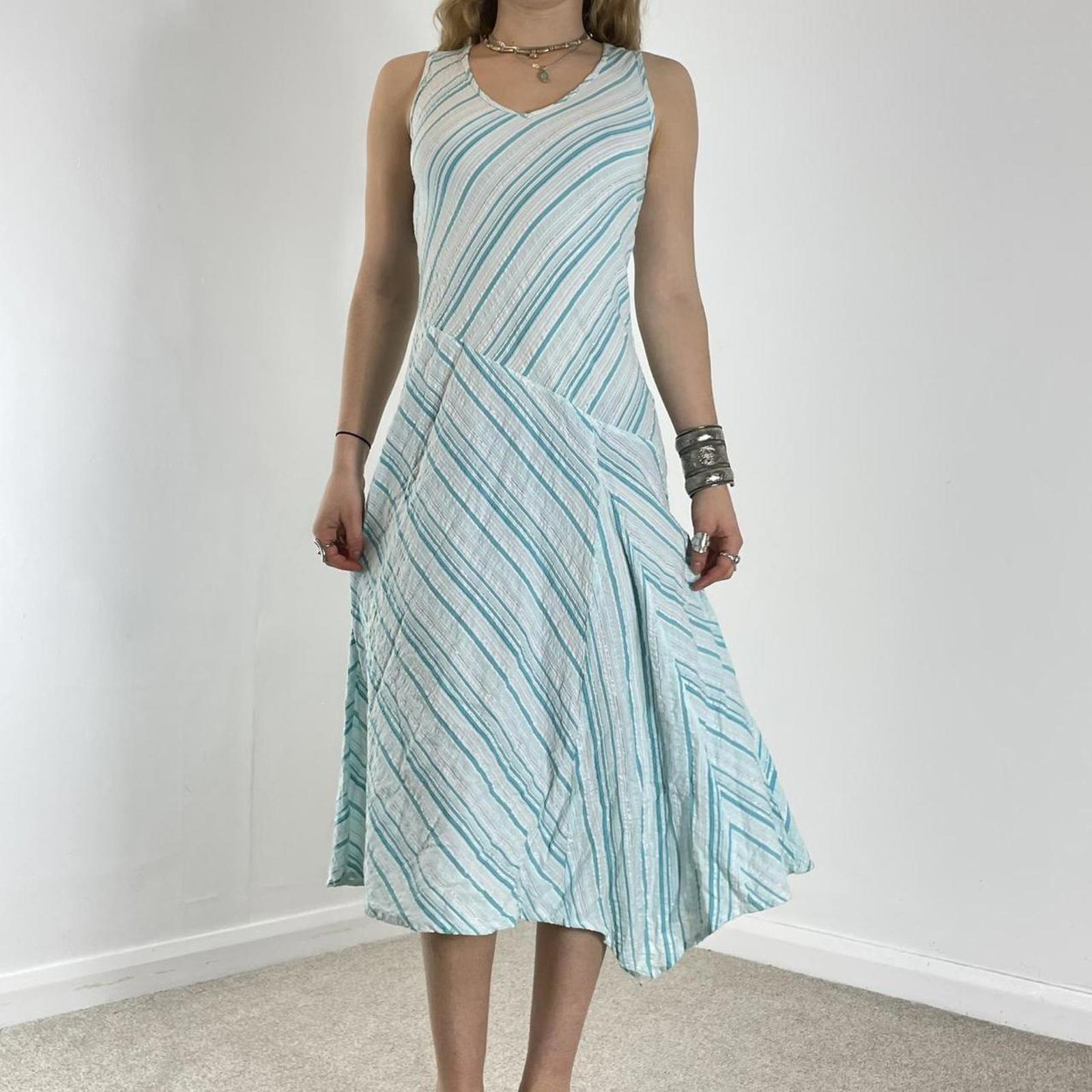 Striped asymmetrical blue and white vintage dress