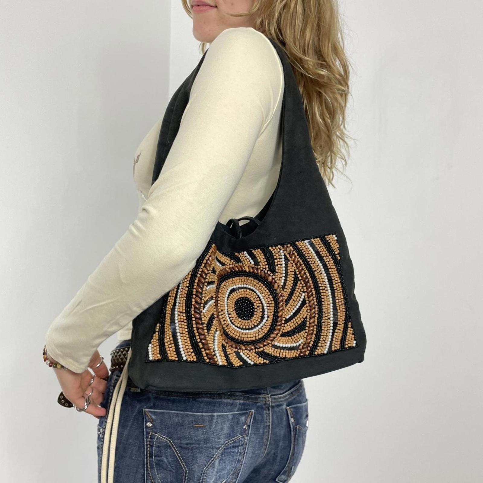 Bohemian deep brown slouch beaded bag