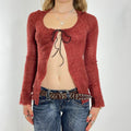 00's burnt orange long sleeve cardigan tie up top