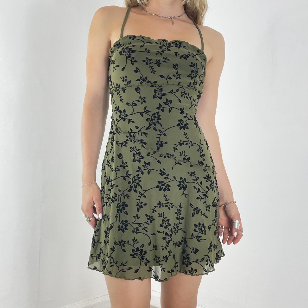 Mesh forest green and black pleated mini dress