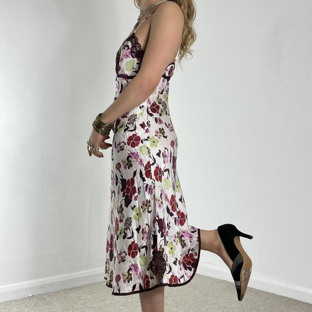 White and brown floral printed maxi dress