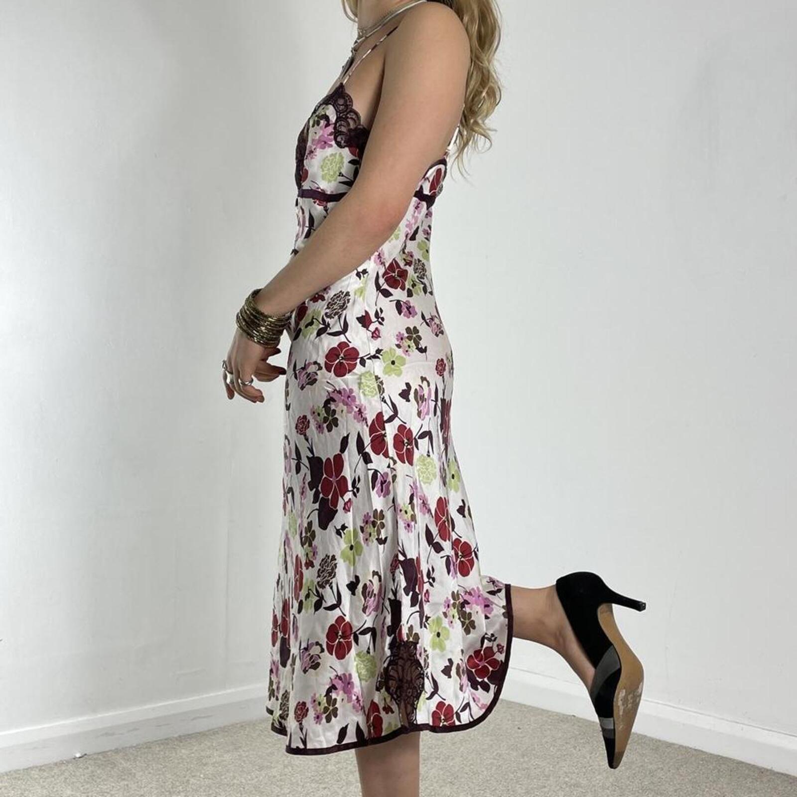 White and brown floral printed maxi dress