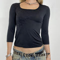 Vintage black lace 3/4 length sleeve top with a square neck