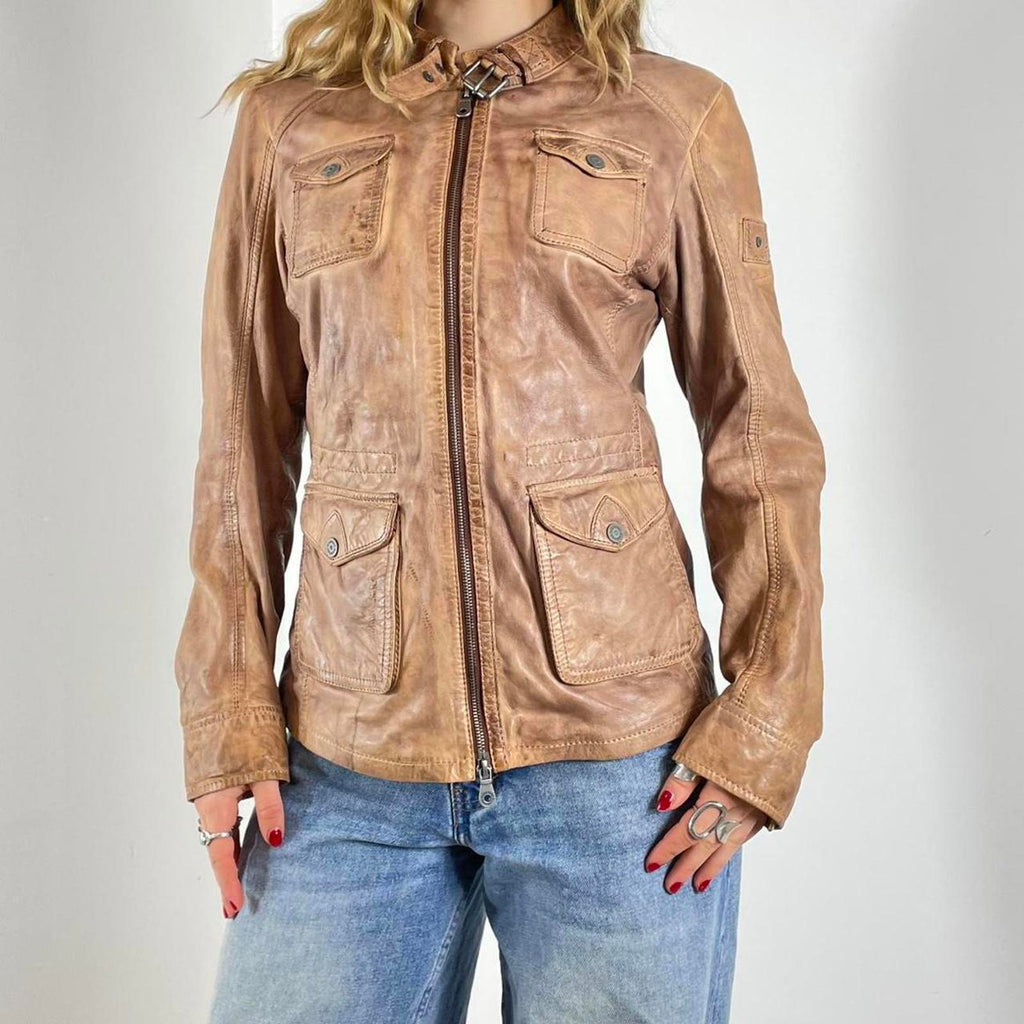Vintage light brown Y2K leather jacket