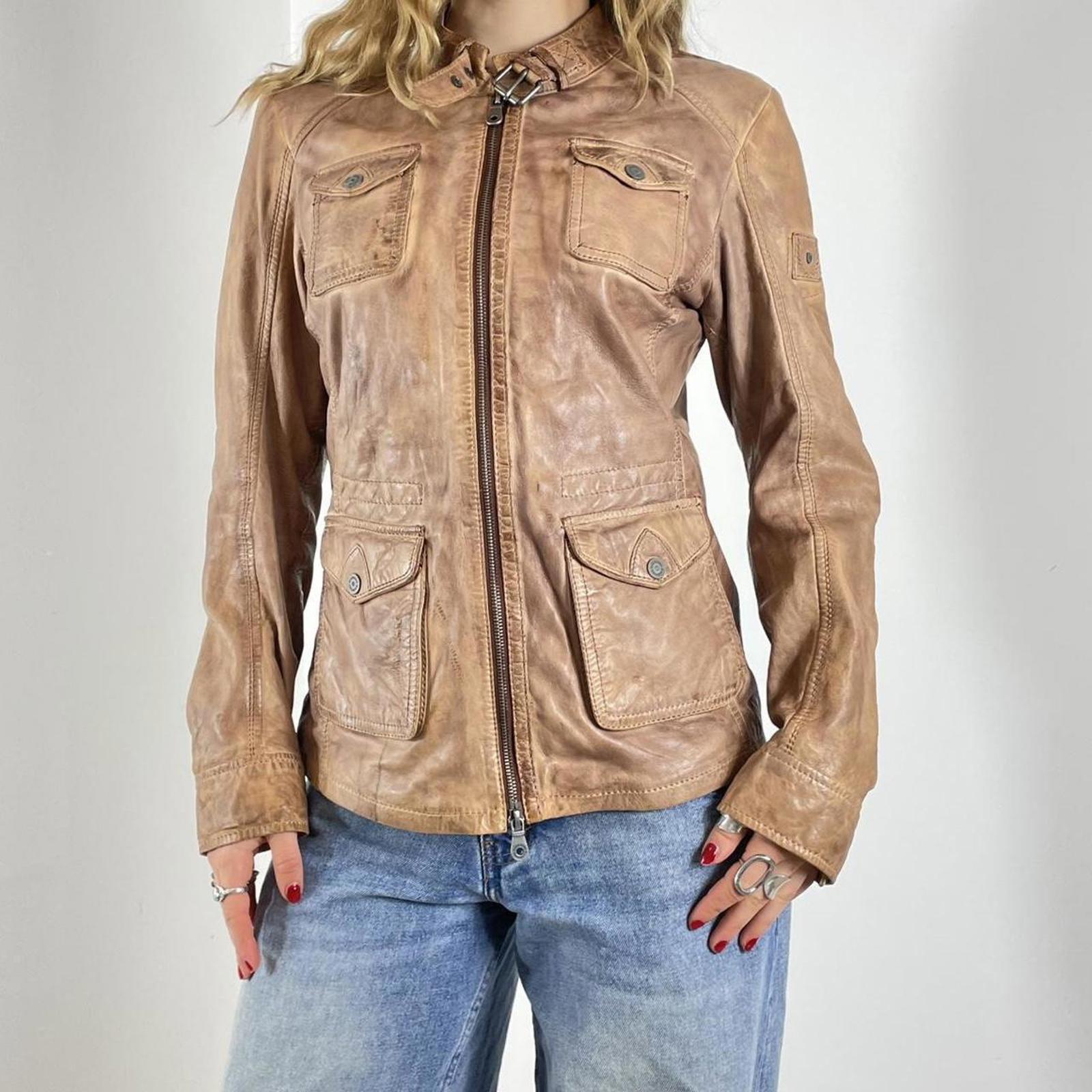 Vintage light brown Y2K leather jacket