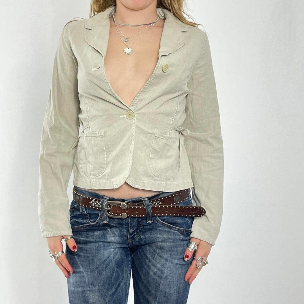 Cream plunge v neck tailored jacket