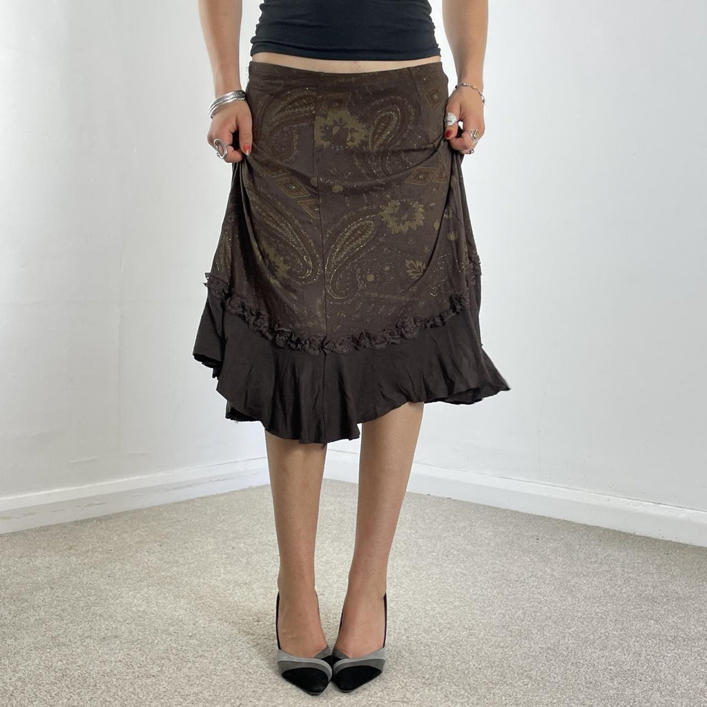 Gorgeous vintage paisley gold and brown midi skirt