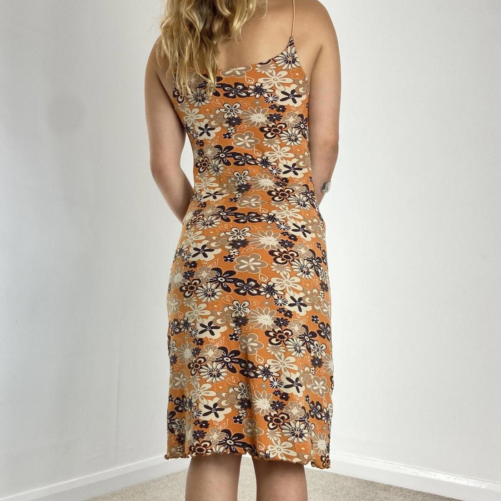 vintage floral patterned orange maxi dress - stretchy material