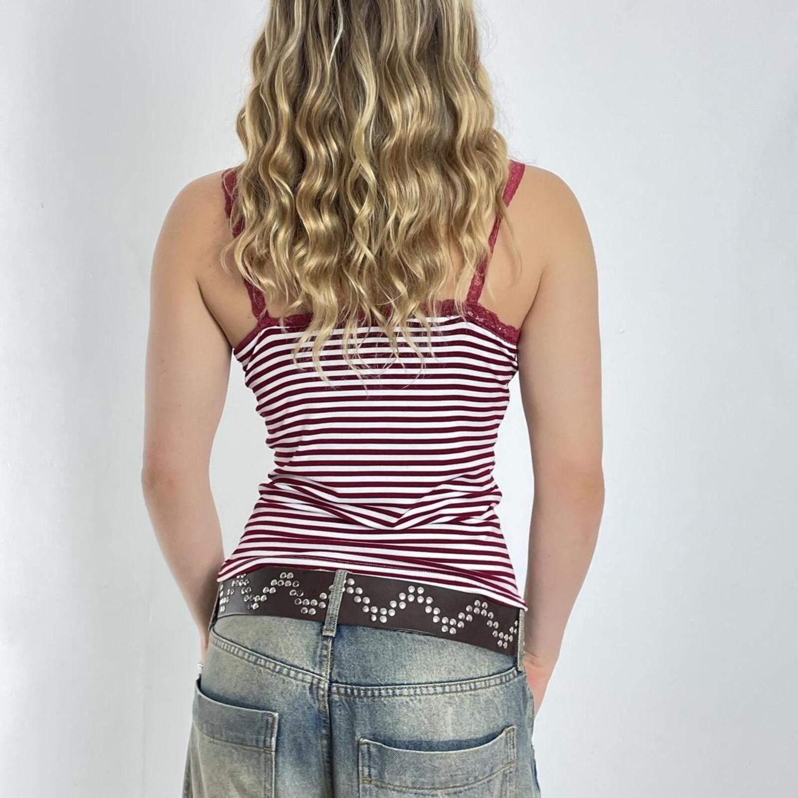Cream and burgundy striped v cami top