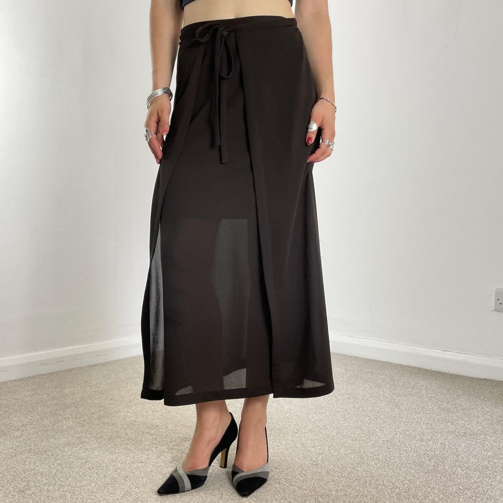 Vintage full length mesh alt wrap brown skirt slits up the sides