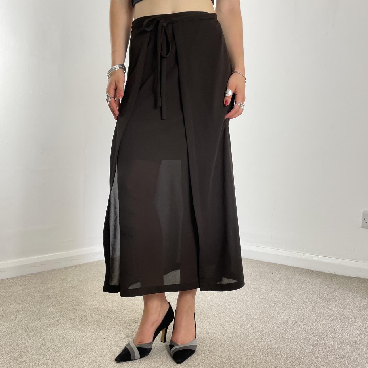 Vintage full length mesh alt wrap brown skirt slits up the sides