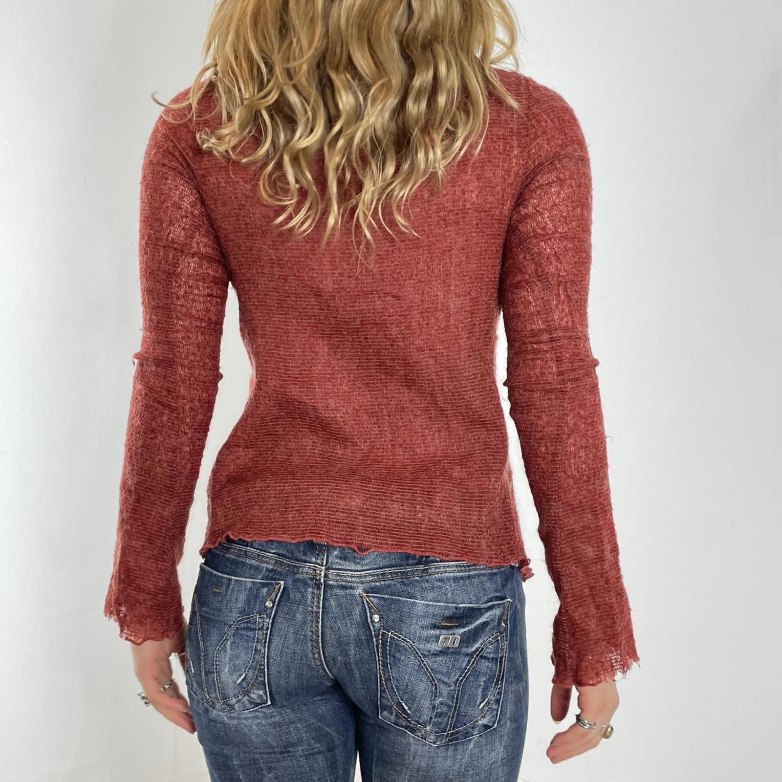 00's burnt orange long sleeve cardigan tie up top