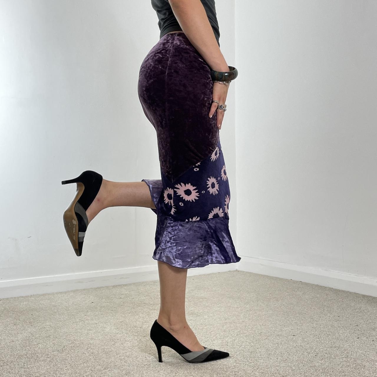 Purple velvet and floral midi skirt