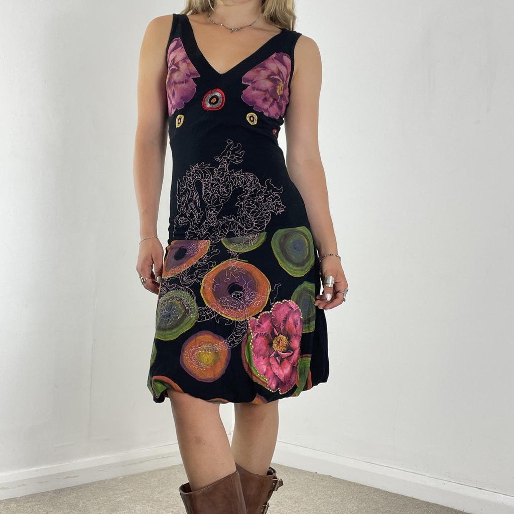 Desigual black multi-patterned V-neck dress