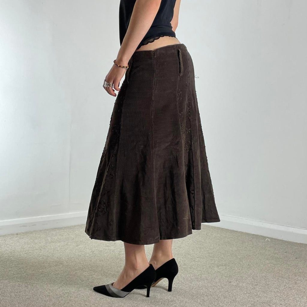 Corduroy deep brown suede maxi skirt