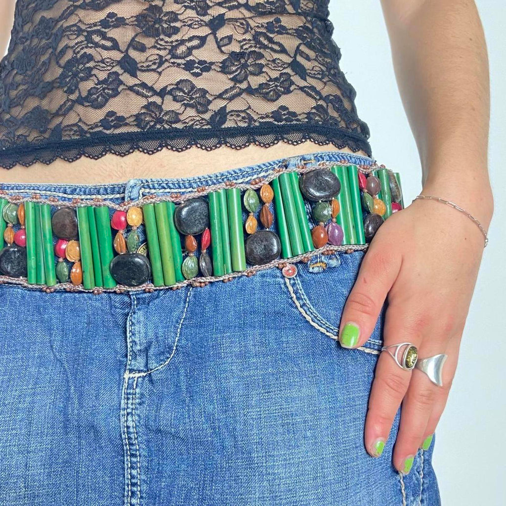 Beautiful green multi colored beaded festival belt