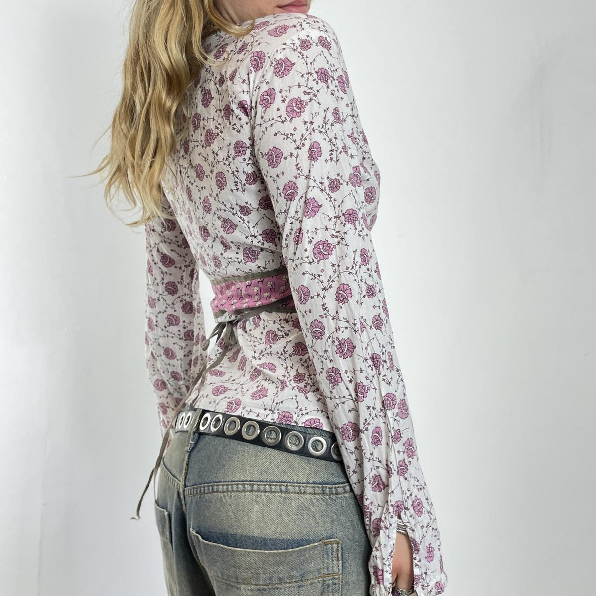 Cottagecore white and pink wrap top