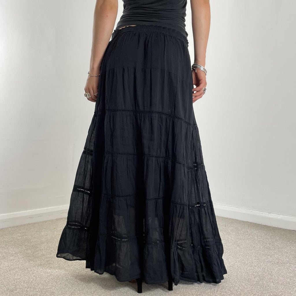Vintage full length teired black maxi skirt, double layered
