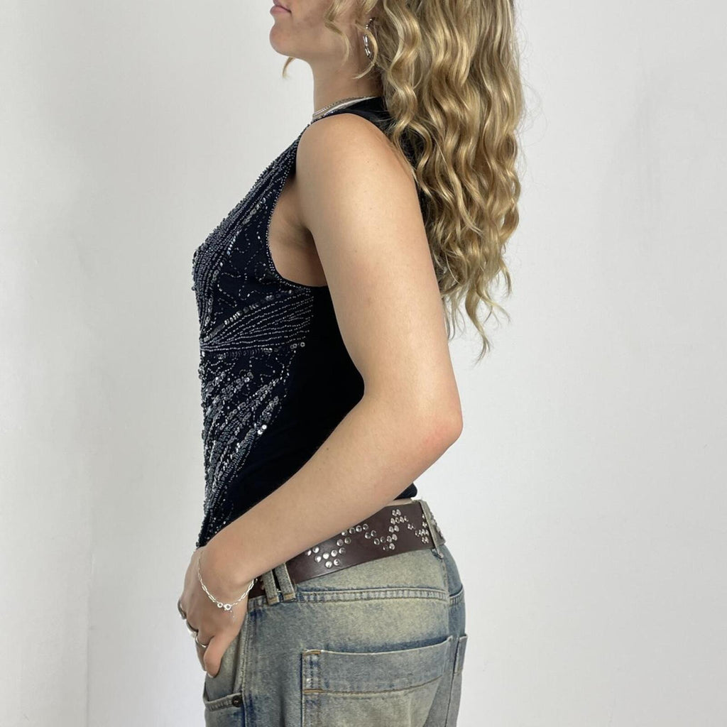 Glittery black and silver beaded tank top