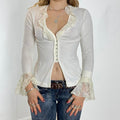 Vintage white long sleeve top with eye hook and frill lace flared sleeves