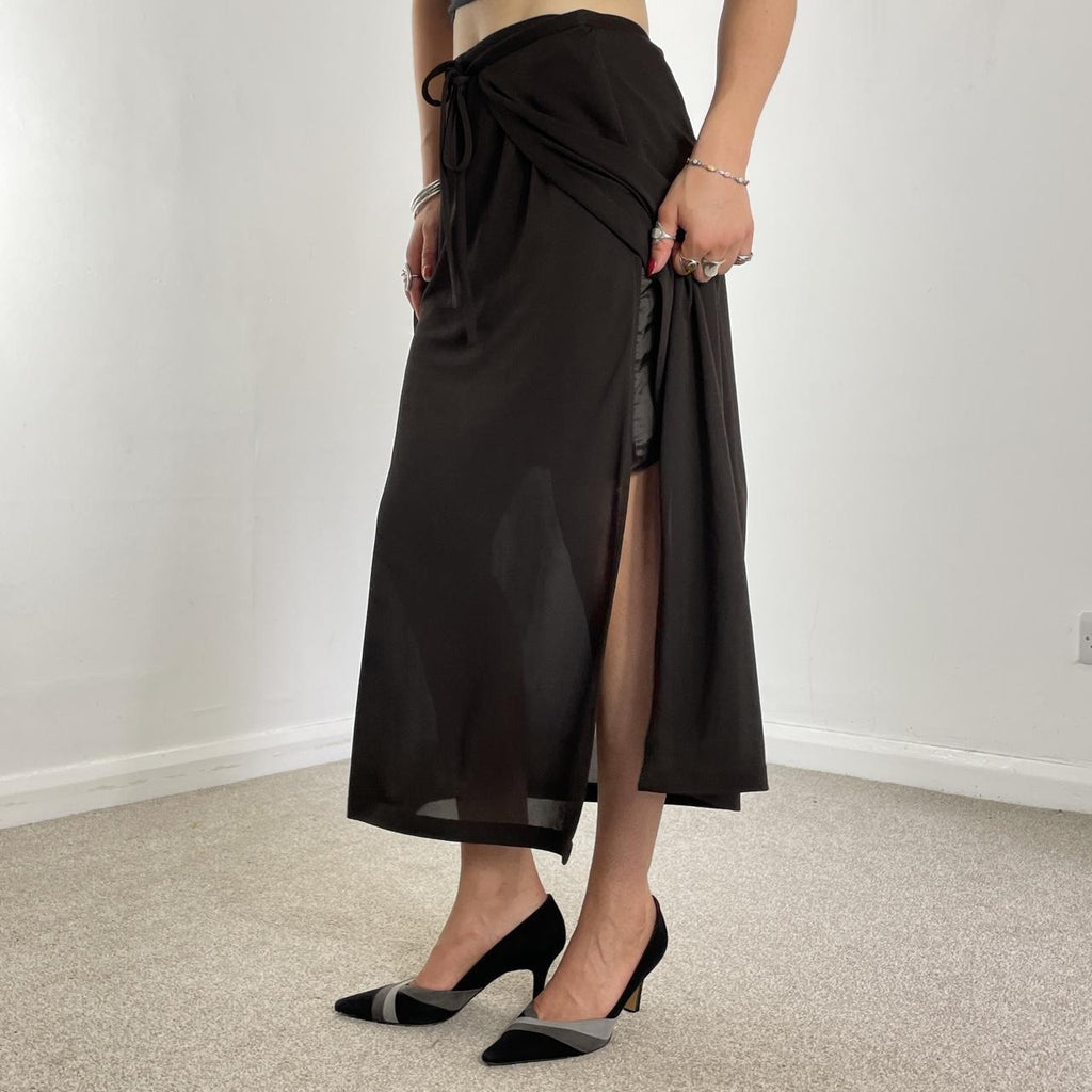 Vintage full length mesh alt wrap brown skirt slits up the sides