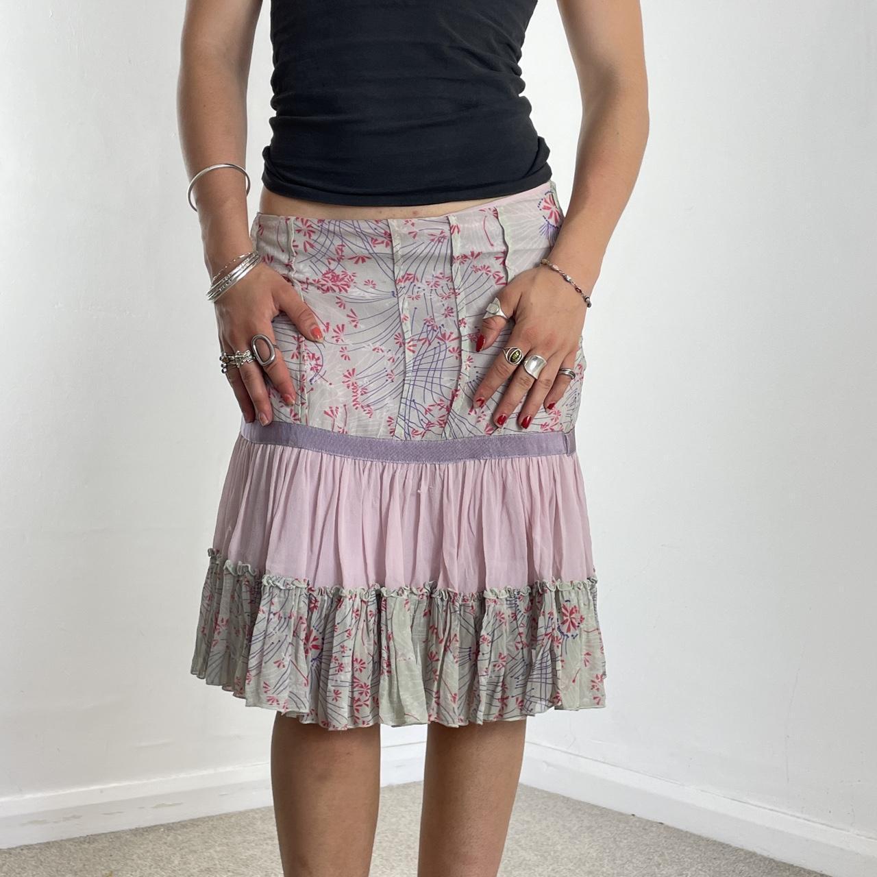 Silk patterend panlled midi skirt