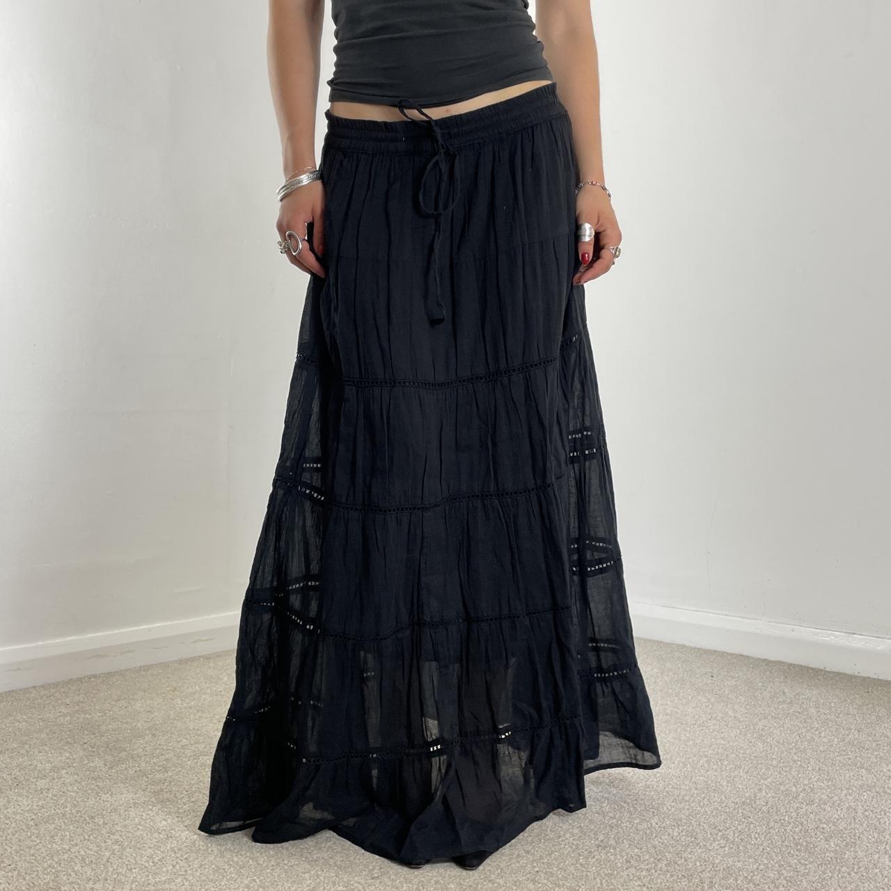 Vintage full length teired black maxi skirt, double layered