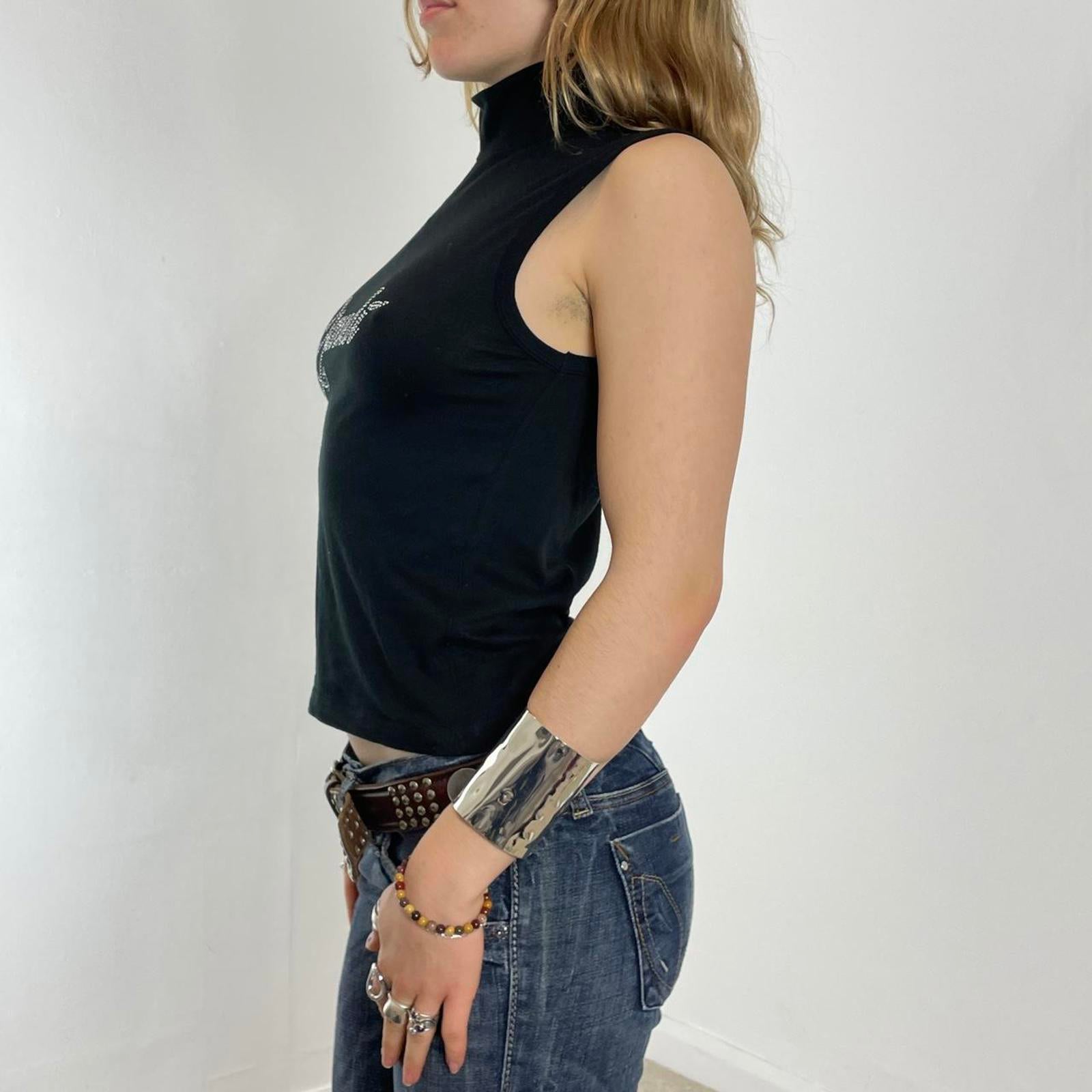 Y2K Silver and black gem Gaudi polar neck tank top