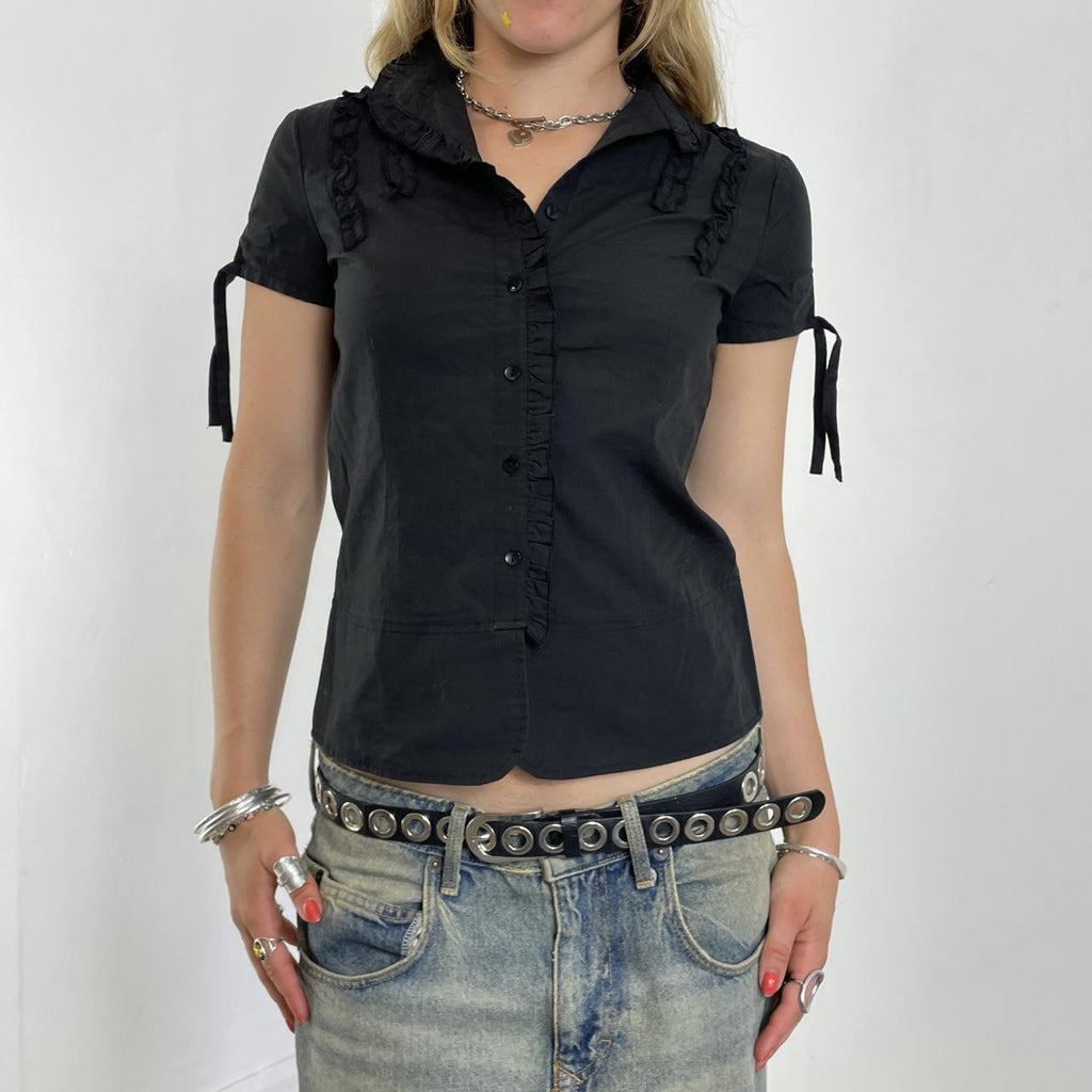 Vintage black button up pleated blouse