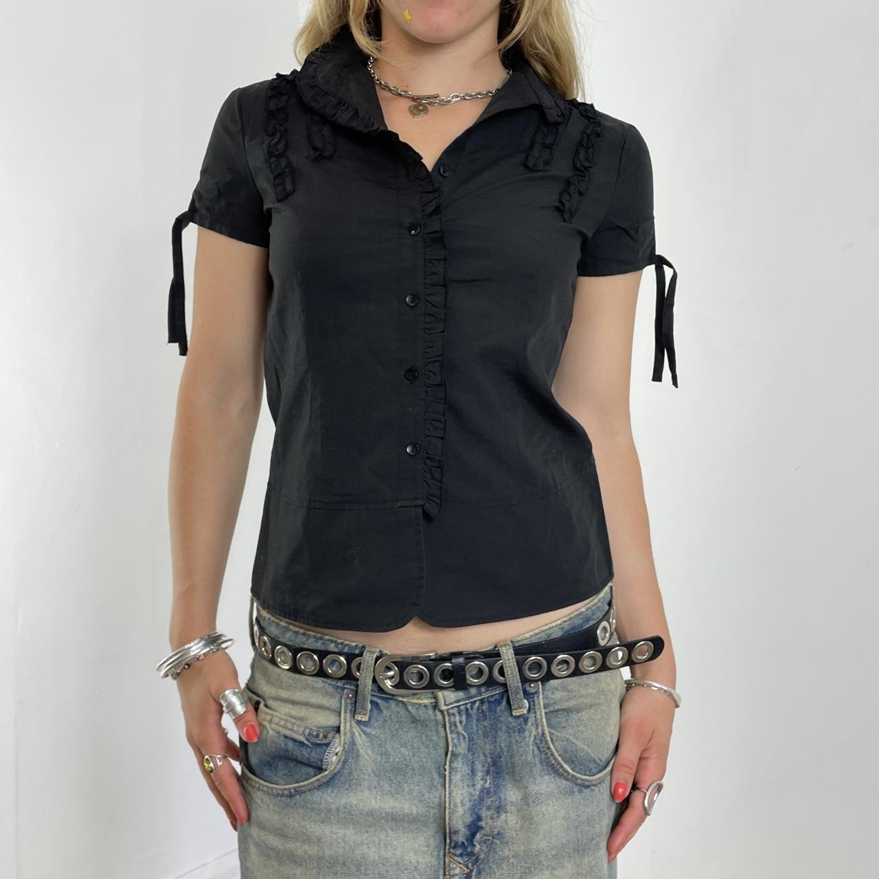 Vintage black button up pleated blouse