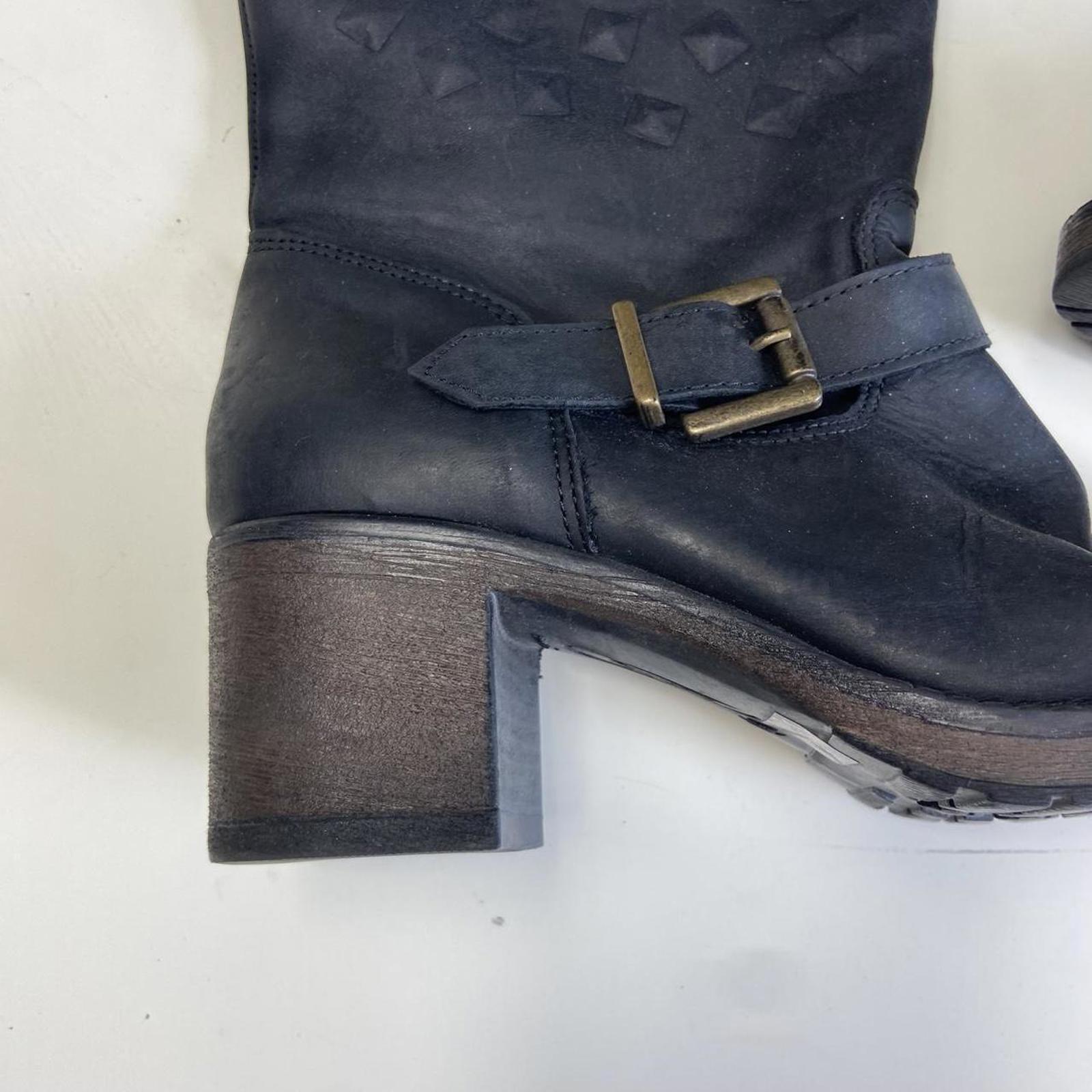 Black leather knee-high boots with buckles and studs!