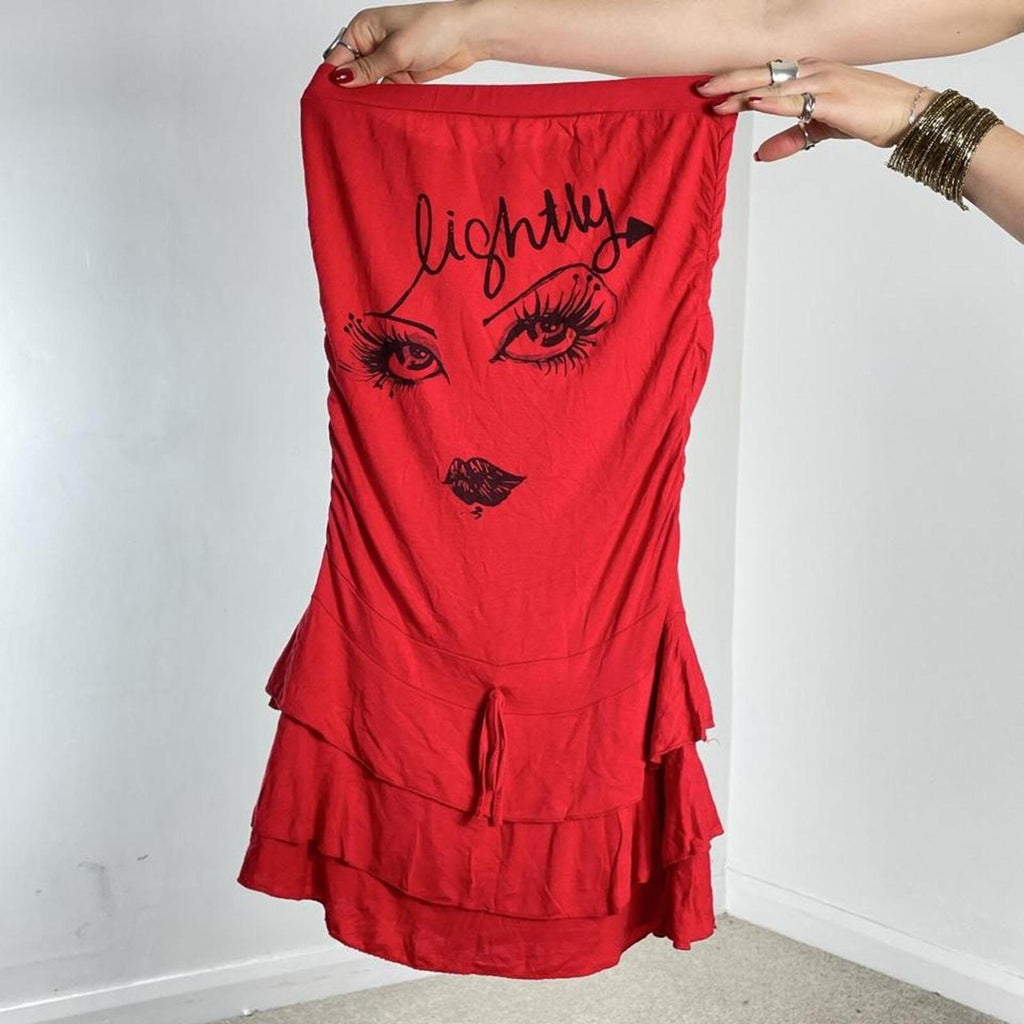 Red graphic Y2K pleated mini dress