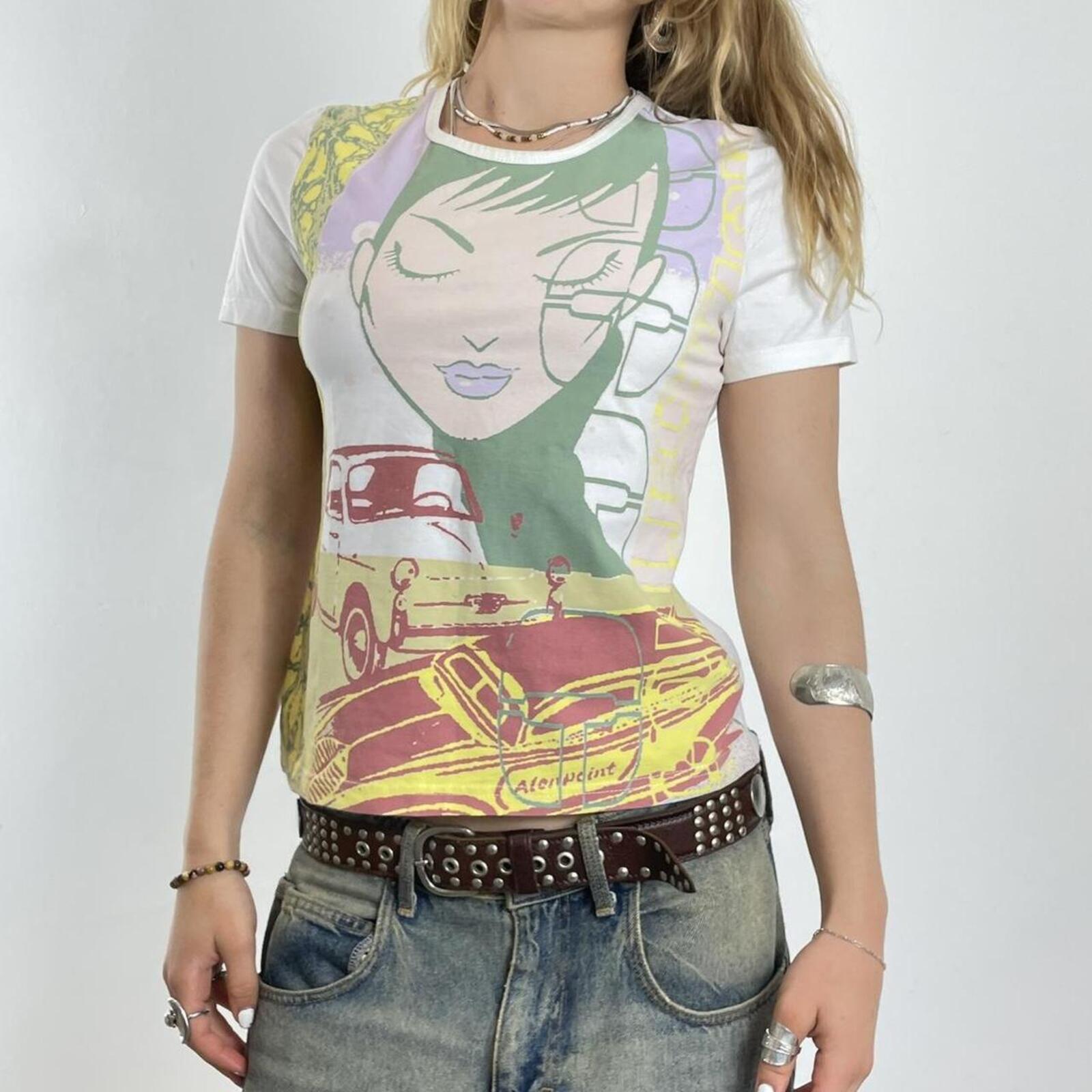 White graphic print face tee